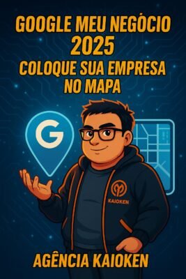 Personagem Agência Kaioken com ícone de mapa mostrando Google Meu Negócio 2025