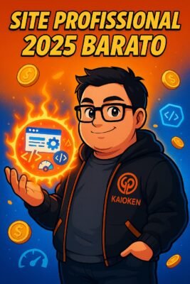 Avatar geek segurando energia Kaioken com site profissional 2025 barato no fundo